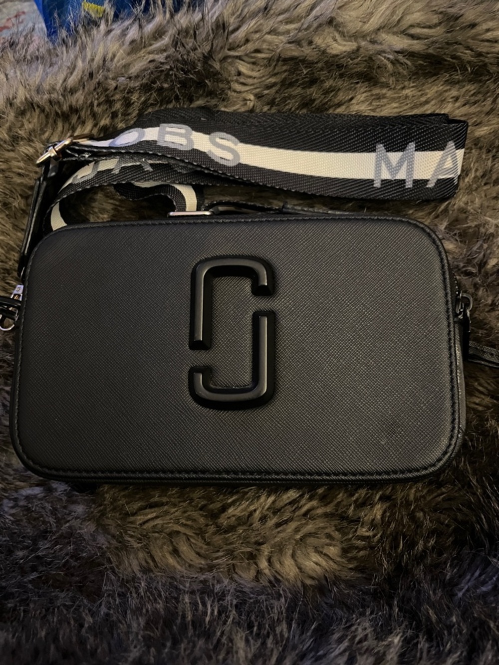 Marc Jacobs Black Saffiano Leather Crossbody Camera Bag with Branded Strap